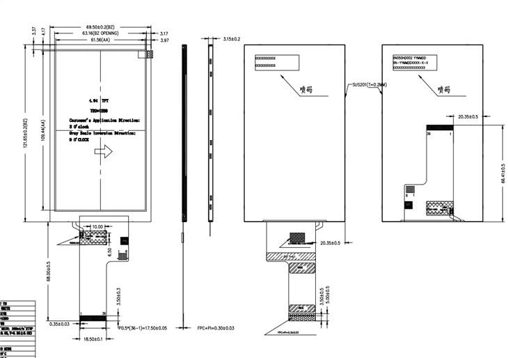 5 Inch 720x1280 Normally White TFT TN Module 3 O'clock Viewing Angle