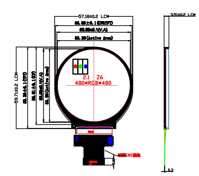 2.1 Inch 480x480 Mipi LCD Panel 1000 Nits suppliers